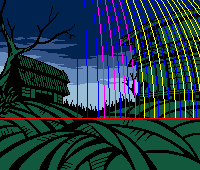 縦のパース線を重ねた風景