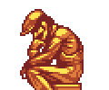 考える人をオマージュした黄金像のドット絵